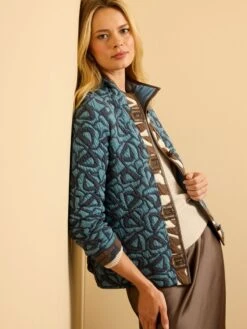 Quilted Faux Leather Trim Jacket