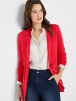Contrast Stitch Elegant Knit Blazer