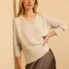 Tuck Stitch V-Neck Sweater -Nic Zoe Fashion Store F251168TAUPRODUCT 01A