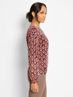Harvest Ikat Pure Cotton Sweater -Nic Zoe Fashion Store F251178 RED PRODUCT 03