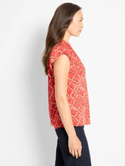 Squiggle Check Cap Sleeve Top -Nic Zoe Fashion Store F251658 RED PRODUCT 03