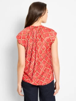 Squiggle Check Cap Sleeve Top -Nic Zoe Fashion Store F251658 RED PRODUCT 04