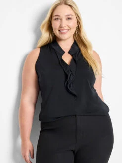 Knit Crepe Ruffle Tank