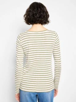 NZT Long Sleeve Stripe Boat Tee -Nic Zoe Fashion Store NZTF252044 GRI PRODUCT 04