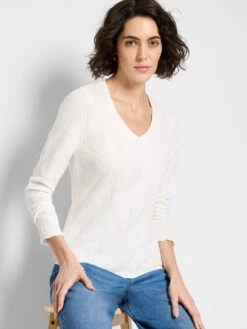 NZT Lace Knit V-Neck T-Shirt -Nic Zoe Fashion Store NZTF252052 PWH PRODUCT 01