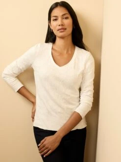 NZT Lace Knit V-Neck T-Shirt -Nic Zoe Fashion Store NZTF252052PWHPRODUCT 02A