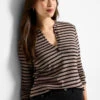 NZT Striped Long Sleeve Henley Tee -Nic Zoe Fashion Store NZTF252081 BWL PRODUCT 01