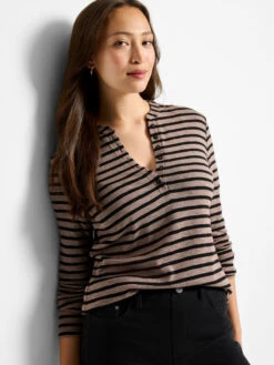 NZT Striped Long Sleeve Henley Tee