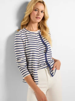 NZT Striped Snap Front Cardigan