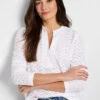 Knit Eyelet Split Neck Top -Nic Zoe Fashion Store S251066 PWH PRODUCT 01