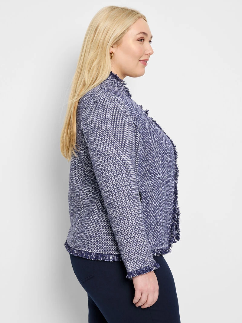 Notch Collar Fringe Mix Knit Jacket 5 Notch Collar Fringe Mix Knit Jacket - Image 3