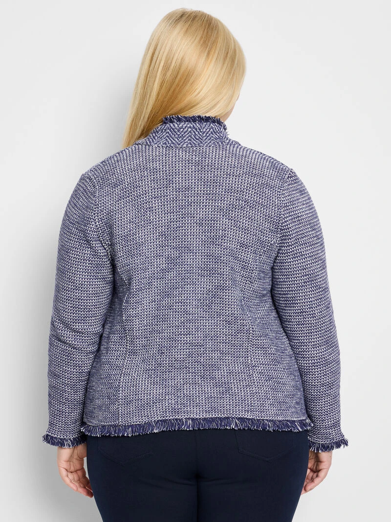 Notch Collar Fringe Mix Knit Jacket 6 Notch Collar Fringe Mix Knit Jacket - Image 4