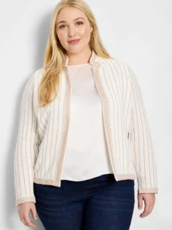 Pinstripe Notch Collar Knit Jacket