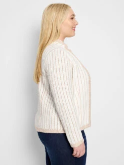 Pinstripe Notch Collar Knit Jacket -Nic Zoe Fashion Store S251137WNUMPRODUCT 03