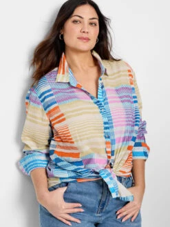 Sunset Stripe Cotton Boyfriend Shirt